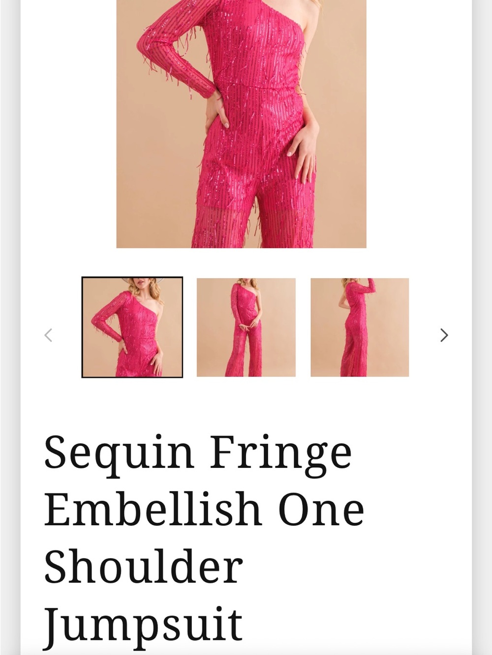 Sequin Fringe Embellished One-Shoulder Jumpsuit - Hot Pink
